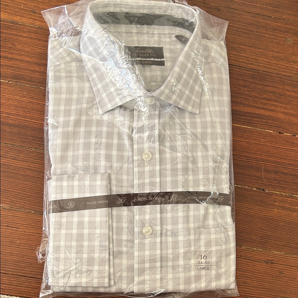 Tasso Elba Light Gray Checkered Dress Shirt
